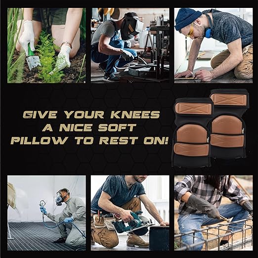 Hmyl Easy Super Soft Knee Pads for Work, Two Strap Non-Slip Design, Replaceable Inner Cushion Leather Knee Pads for Construction, Gardening, Cleaning, Flooring and Garage, Shorts Available