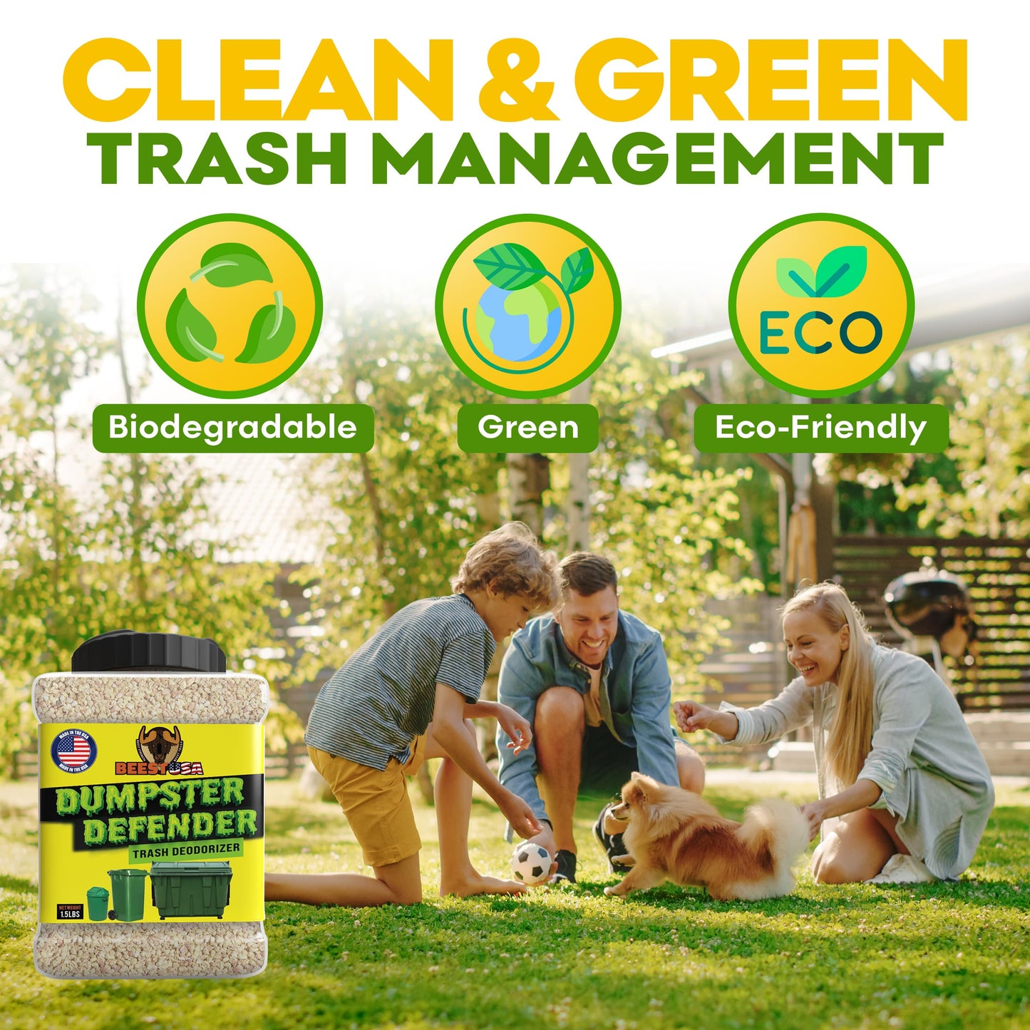 BEEST Dumpster Defender - 1.5lbs Outdoor Trash Can Deodorizer & Liquid Waste Absorber (Made in USA) Biodegradable Trash Can Odor Eliminator - Powerful Garbage Deodorizer for Always-Fresh Bins - 7 Cups