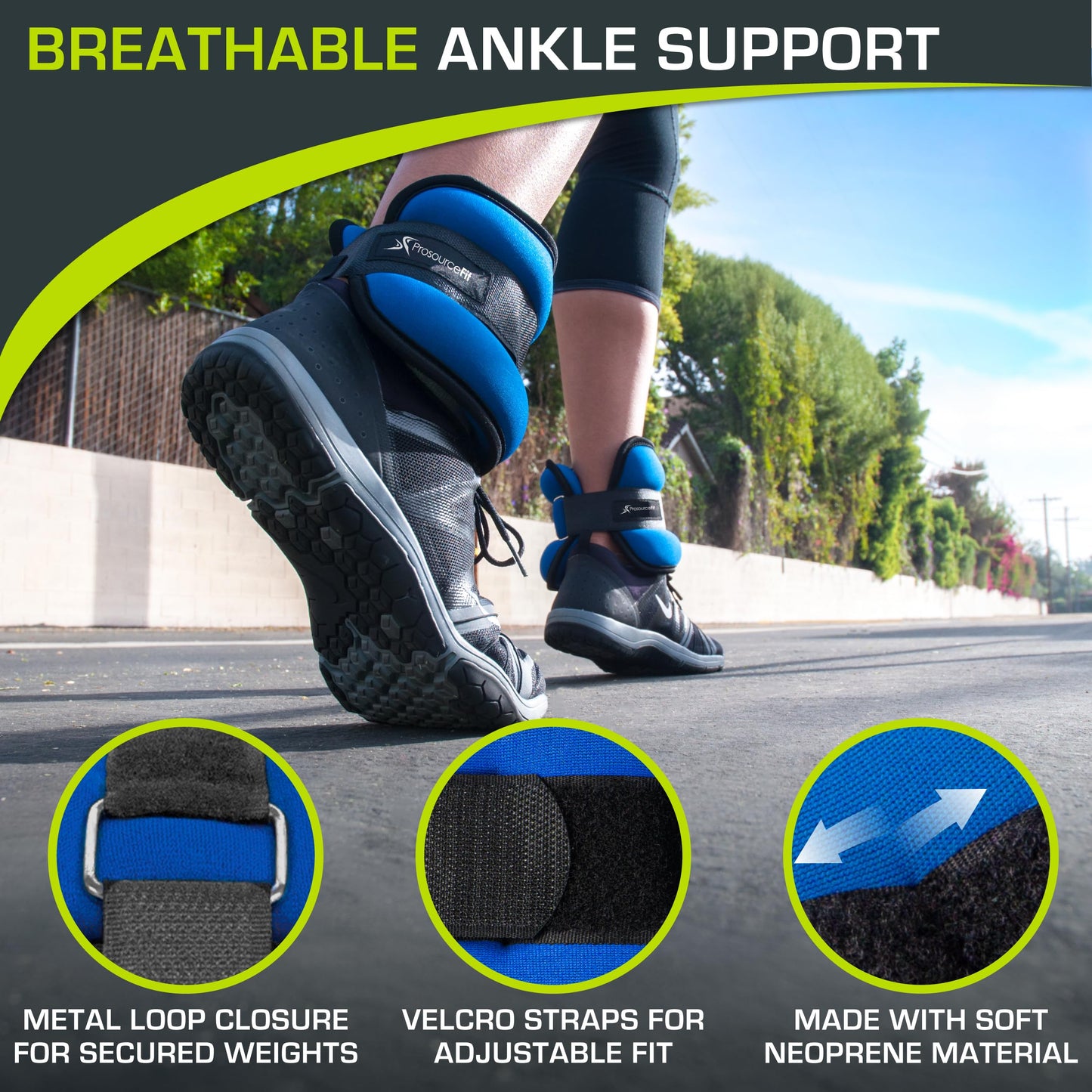 ProsourceFit Ankle / Wrist and Arm / Leg Weights Set of 2, Adjustable Strap for Men and Women, Blue 3 LB