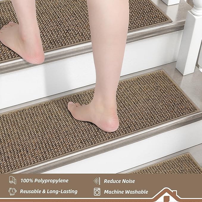 BEQHAUSE Stair Treads for Wooden Steps 28inX9in, Carpet Stair Treads Non Slip Indoor, Machine Washable Stair Runners for Kids Elders and Pets, Carpet for Stair Rugs Mat, TPE Backing, 15pcs, Taupe