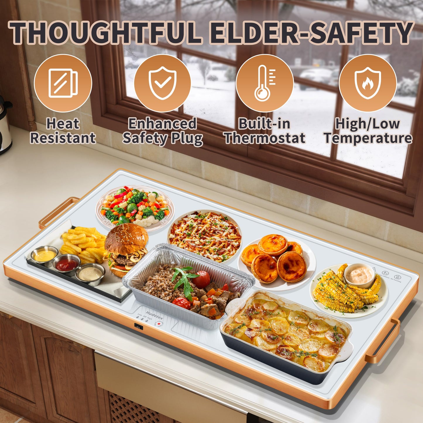 Warming Mat for Food (XXL 32"x18"), Warming Trays for Buffets Party and Daily Use,Temperature Control Food Warmer, Full Surface Tempered Glass Top Heating Food Warming Mat, White Electric Warming Tray