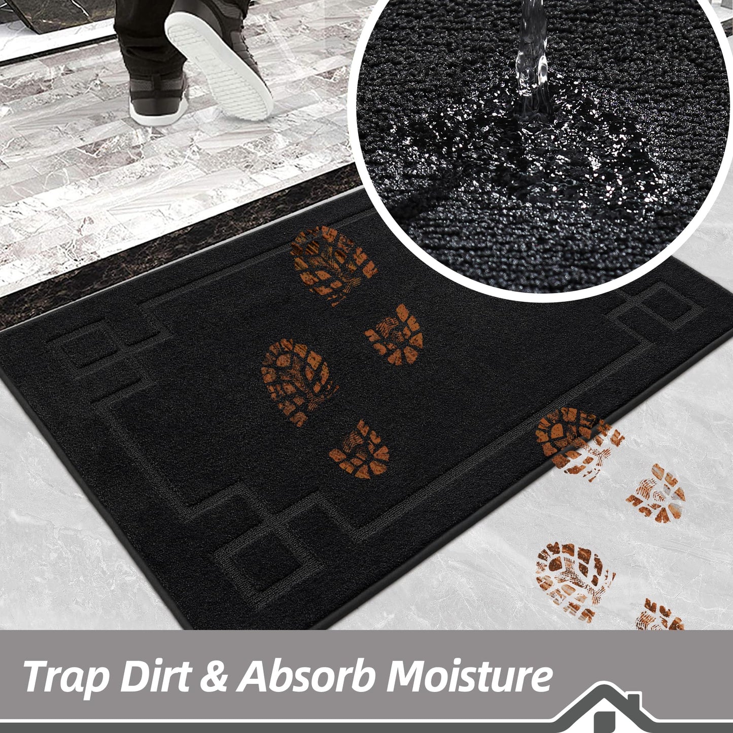 BEQHAUSE Door Mat 32" x 48", Non-Slip Door Mats Indoor Entryway Rugs Washable Low-Profile Absorbent and Stain Resist Floor Mats, Dog Door Mat for Front Back Door, Muddy Wet Shoes & Paws, Black