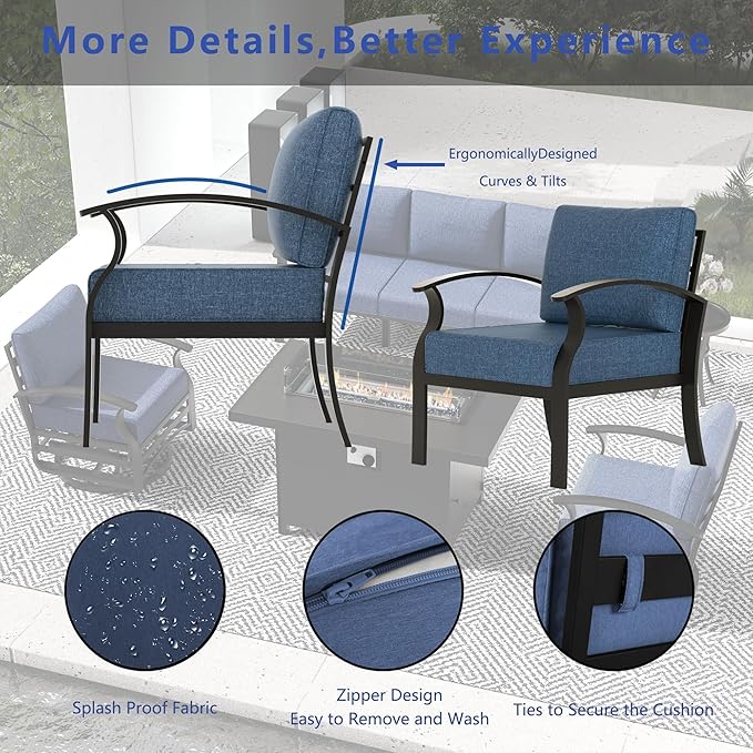RTDTD Aluminum Outdoor Patio Furniture Set,7 Seats Patio Conversation Sets with 2 Round Coffee Tables,Metal Patio Sectional Furniture Set with 5.1" Thickened Cushions,Navy Blue