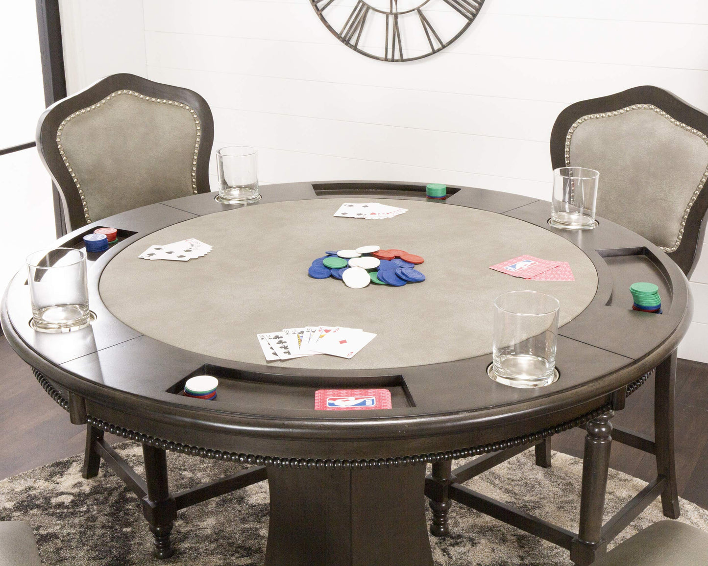 Sunset Trading Poker Dining and Game Pub Table Set, Distressed Grey (CR-87148-5P)