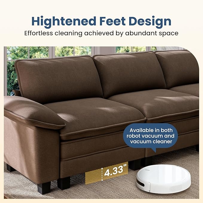 PHI VILLA Indoor Lounge Sofa Chair, One-Person Oversized Sectional Sofa with Ottoman, Single Chaise with Upholstered Deep Seat for Bedroom Reading, Chenille Fabric, Taupe