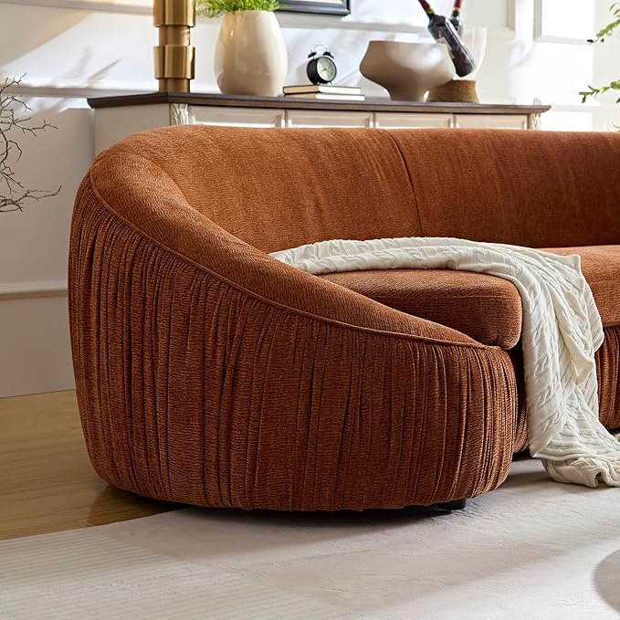 KEIKI 92" Oversized Curved Shaped Upholstered Modular Sectional Sofa, Modern 4-Seater Couch with Seat Cushions and Ergonomic Backrest, No Assembly Required, for Apartment, Living Room, Orange