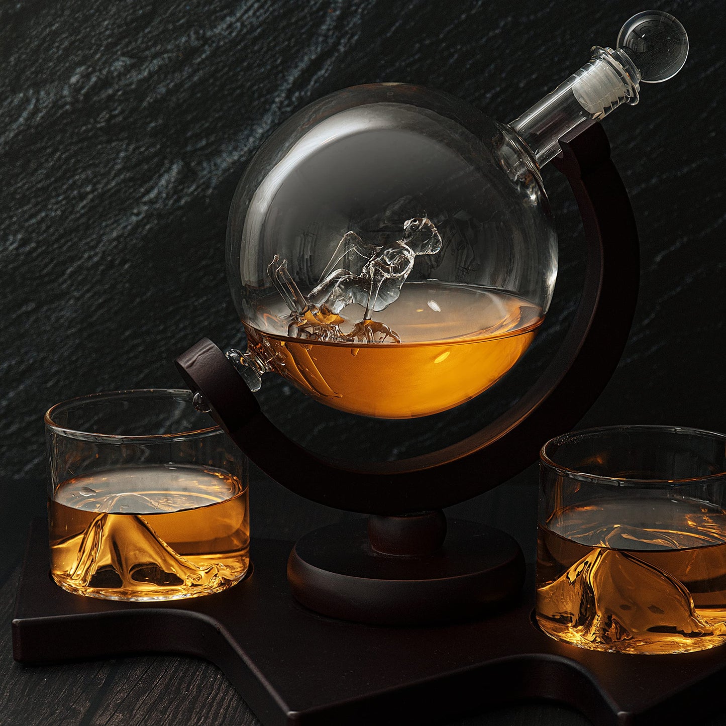 Ski Wine and Whiskey Decanter 850ml With 2 Glacier Mountain Glasses by The Wine Savant - 14" Long For Whiskey, Scotch, Wine - 850ml - Skier Gifts, Ski Gifts, Gifts for Ski Enthusiasts, Ski Lover Gifts