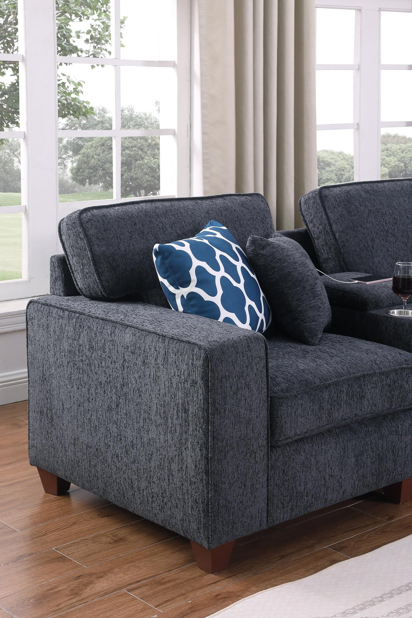 YOPTO 127" L-Shaped Sectional Couch with Movable Ottoman&6 Throw Pillows,7 Seat Chenille Upholstered Sofa W/2 Cup Holder,USB Port&Hidden Storage Box,DIY Combination,for Living Room,Apartment,Dark Gray
