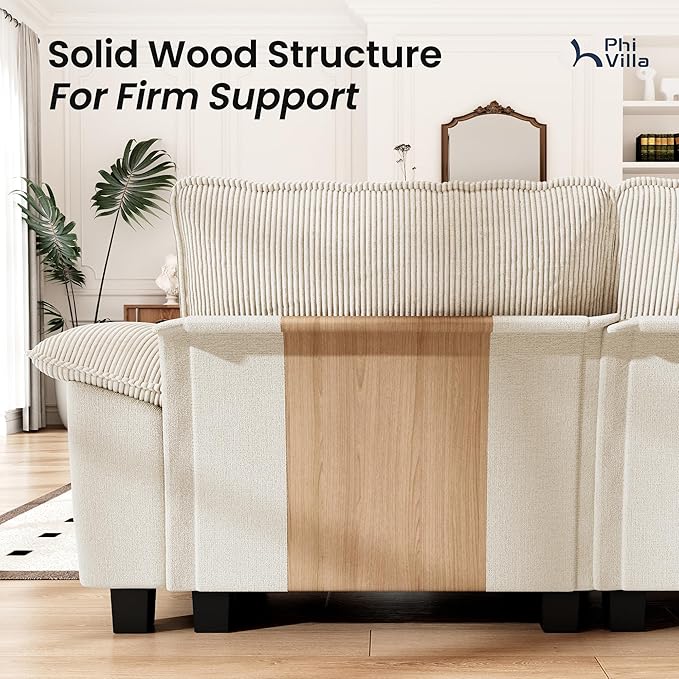 PHI VILLA Cloud Modular Couches Sets, 87.5" Sectional Loveseat Sofa with Upholstered Deep Seat, 2-Seater Comfy Couches for Living Room Bedroom, Chenille Corduroy Dual Fabric, Beige