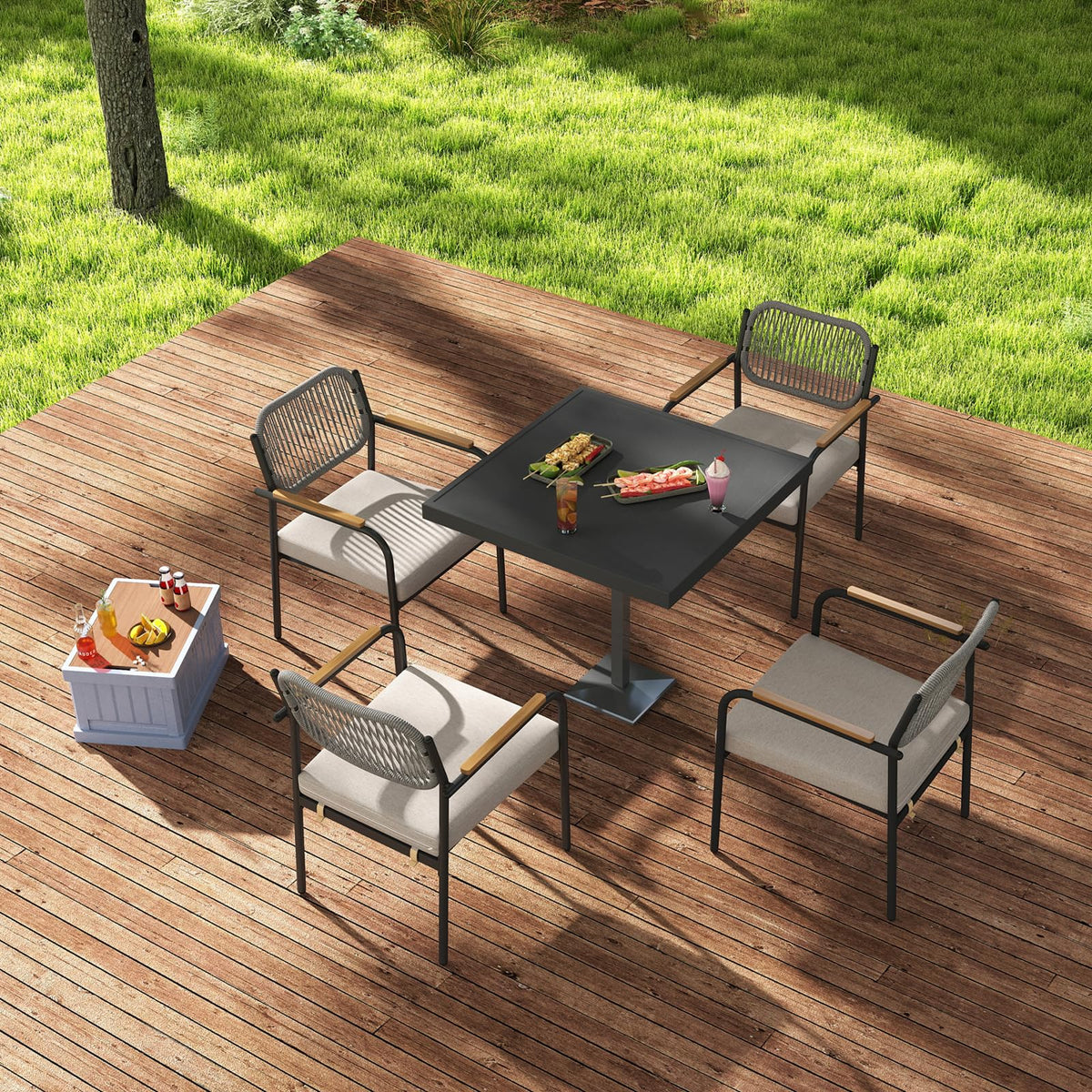 DAYAOUTDOOR Patio Dining Chairs Set of 4, Modern Outdoor Dining Set with Contrasting Design, Rope Dining Chair with Armrest, Patio Kitchen Chairs Set, Patio Furniture for Porch, Deck, Poolside, Beige