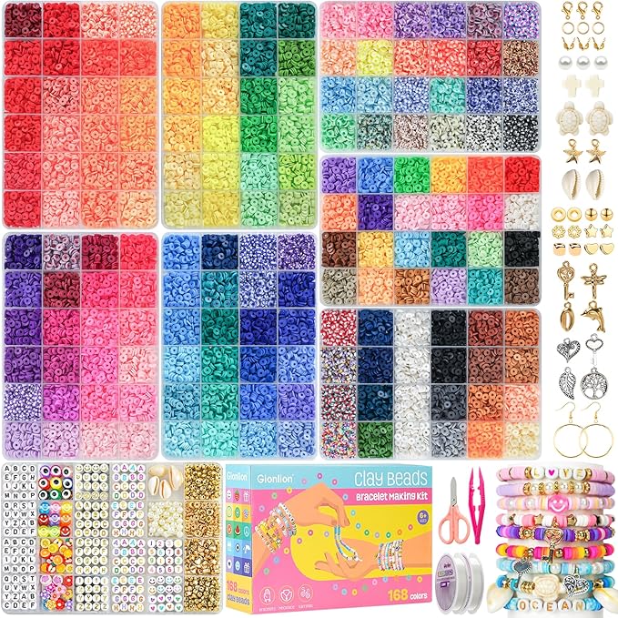 Gionlion 30,000 Pcs Clay Beads Bracelet Making Kit, 168 Colors 8 Boxes Flat Preppy Beads for Friendship Bracelets, Jewelry...