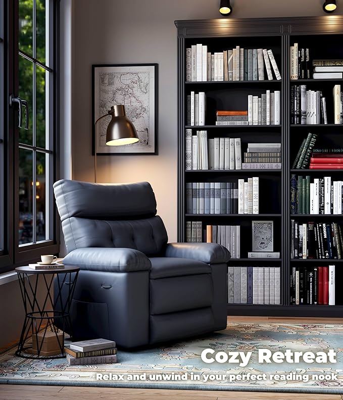 GarveeHome Oversized Recliner Chair - Faux PU Leather Manual Recliner for Adults, Lazy Chair with 1.5X Sponge Comfort Arm and Back for Living Room, Bedroom