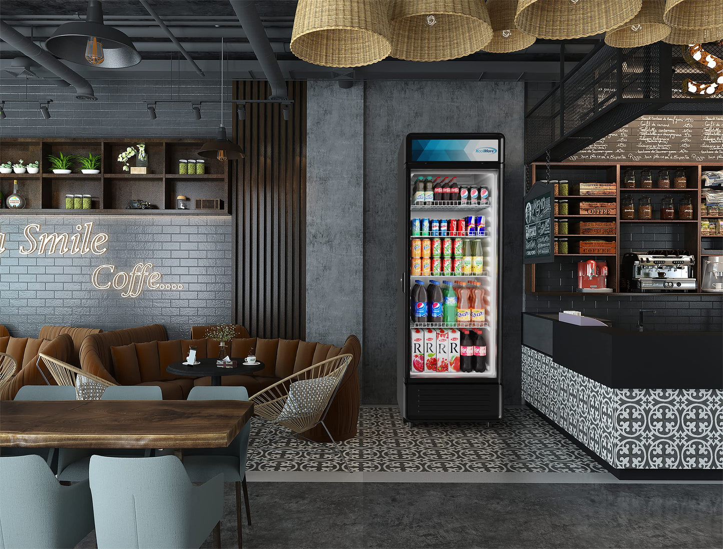 KoolMore Commercial One Glass Door Display Upright Beverage Refrigerator Cooler Merchandiser - 12 Cu. Ft [Black] (MDR-1GD-12C)