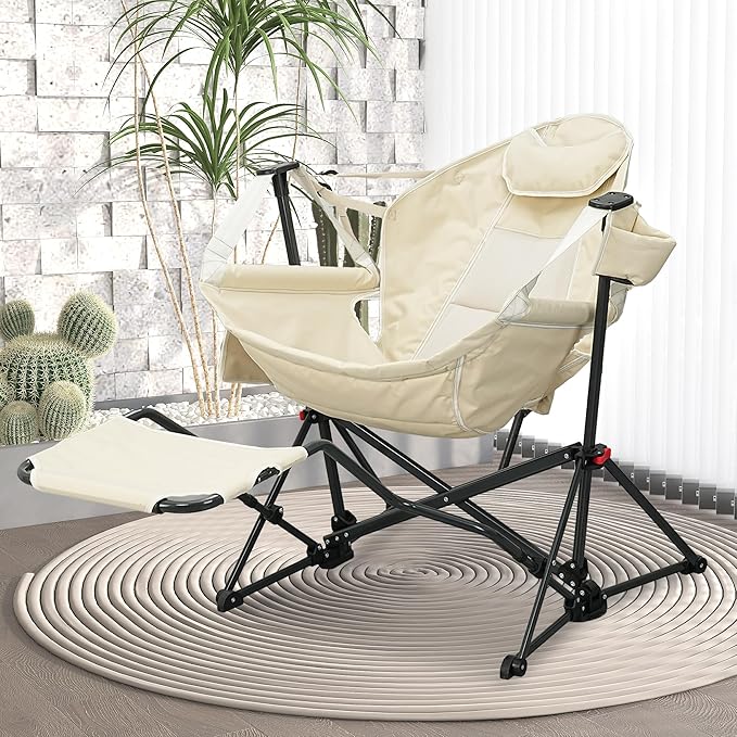 Ainfox Hammock Camping Chair with Footrest, Foldable Portable Rocking Chairs for Adults Swinging Camp with Cup Holder Pill...