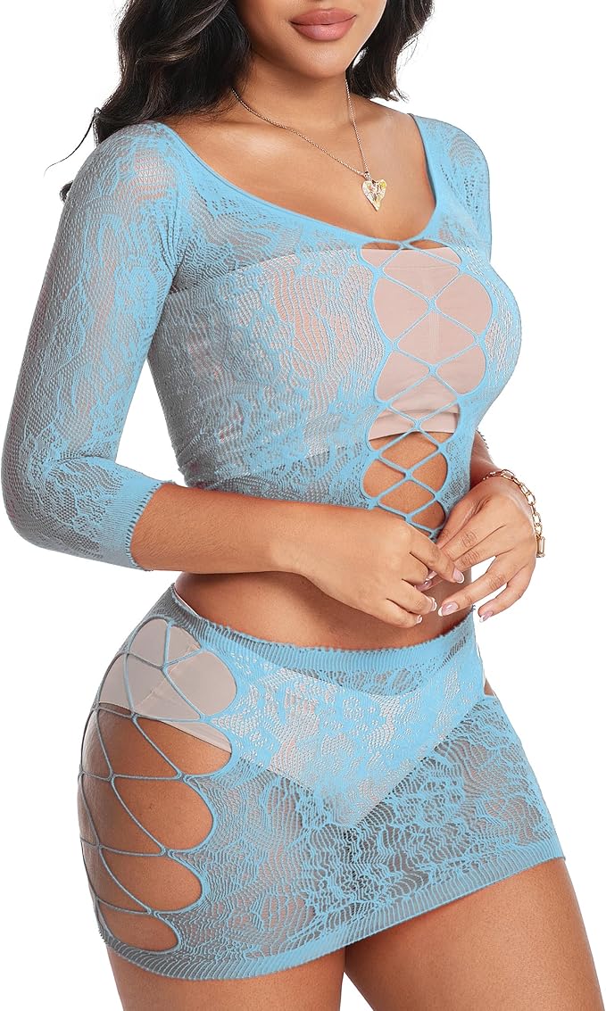 QINMIJIA Womens Lingerie Fishnet Bodysuit See Through Lingerie Babydoll Fishnet Dress Mesh Sexy Outfit