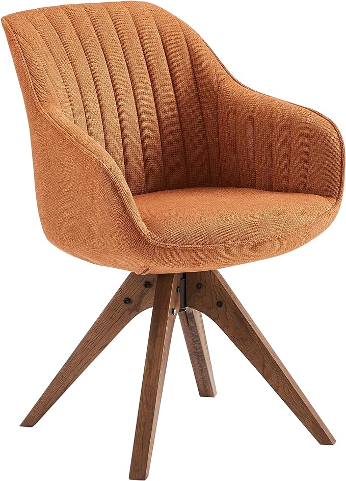 Art Leon Dining Chair, Mid Century Modern Fabric Upholstered Swivel Dining Room Chair with Wood Legs, Leisure Side Chair with Arms for Living Room, Caramel