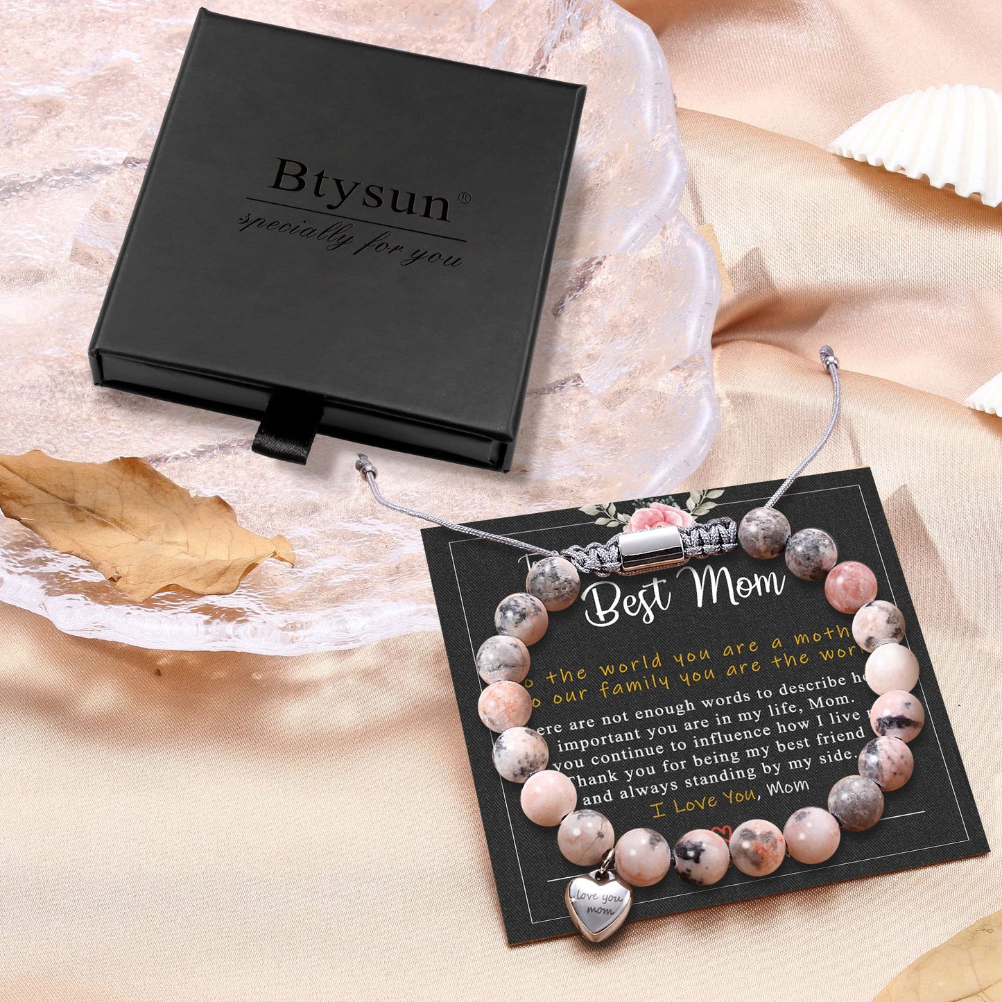 Btysun Sister Gifts for Women, Sister Christmas Gifts Bead Bracelet Handmade Stretch Bracelets for Women Unique Heart Charm Stocking Stuffers Birthday Wedding Christmas Jewelry