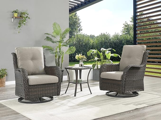 Rilyson Wicker Rocking Chair Swivel Chairs - 4 Piece Rocker Patio Chairs Set Rattan Rocking Chair for Outdoor Porch Deck Garden Backyard(Brown/Grey)