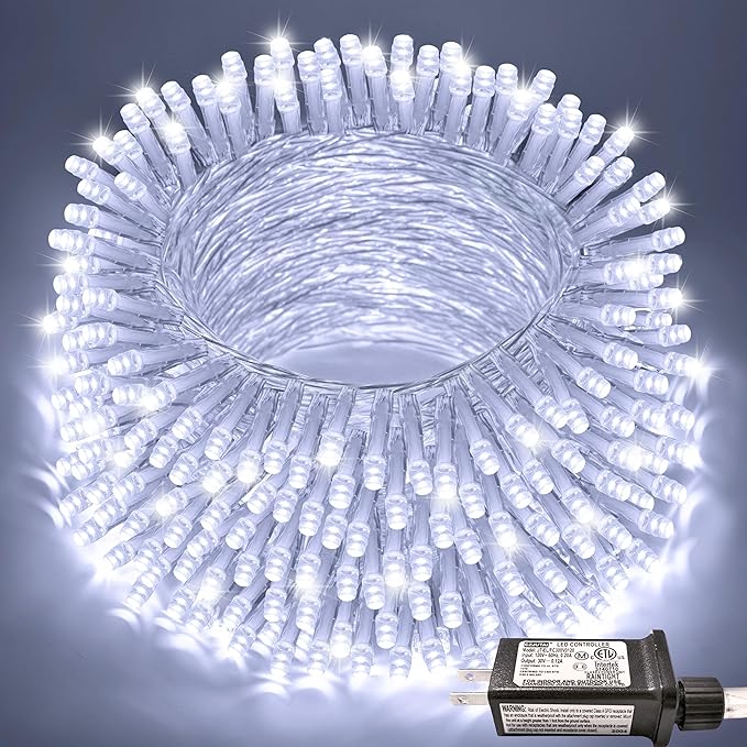 JMEXSUSS 66ft 200 LED White Christmas Lights Indoor Outdoor, Connectable String Twinkle Lights Outdoor Clear Wire Plug in ...