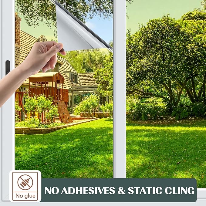 Filmgoo Window Privacy Film One Way Daytime Mirror Tint Treatments UV Heat Control Vinyl Stickers Sun Block Glass Paper Door Covering Reflective,Gold Silver,29.5 Inch x 6.5 Feet