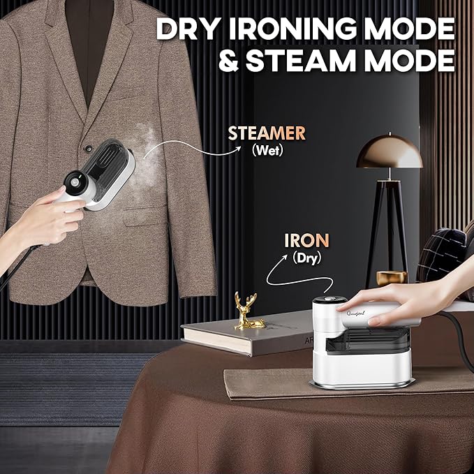 Travel Steamer - Portable Steamer for Clothes, 8FT Power Cord, Handheld Small Size Steam Iron Collapsible Design, Travel College Dorm Home Essentials (White)