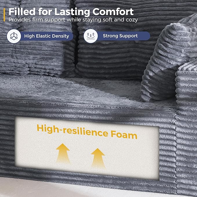 MAXYOYO 104" U-Shaped Modular Sectional Couch, Modern Boneless Couch for Living Room, Sofa in A Box, Oversized Sofa Sleeper with Deep Seat, No Assembly Required, Dark Grey