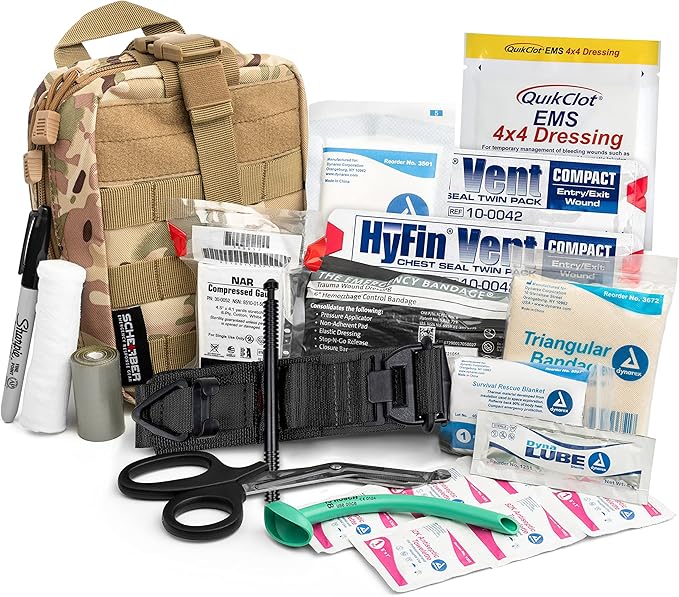Scherber Premium IFAK Kit Trauma Pack | HSA/FSA Approved | SOF Tourniquet, QuikClot 4x4 HyFin Chest Seal, Israeli Bandage...