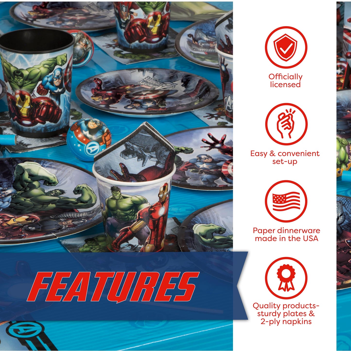 Marvel Avengers Party Supplies and Decorations, Avengers Birthday Party Supplies, Serves 16 Guests, Officially Licensed with Table Cover, Banner Decor, Plates, Napkins, and More