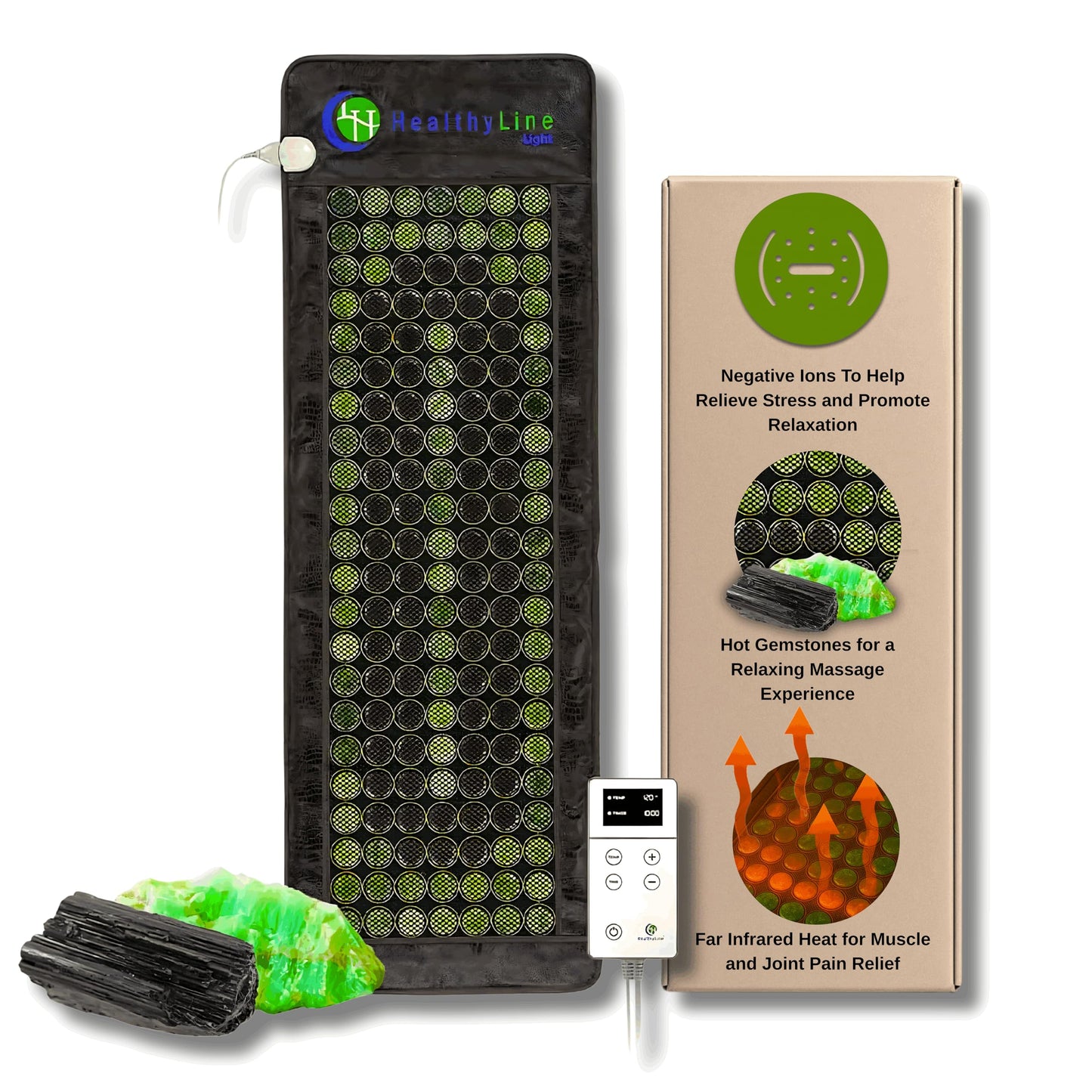 Far Infrared Heating Pad for Back, Neck, Shoulder & Muscle Pain Relief - Weighted Electric Mat with Jade & Tourmaline Stones, Grounding - by HealthyLine – Full Body Large Size 72 x 24 in