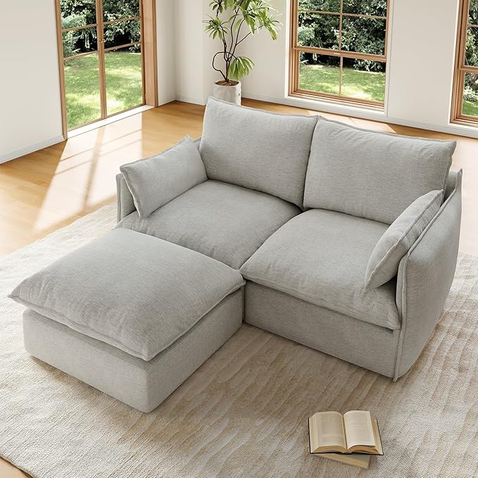 Forest aesthetics Cloud Modular Sectional,Waterproof High Backrest Loveseat Sectional Sofas,Down Filled Modular Couch with Removable Washable Cover for Living Room,Light Gray