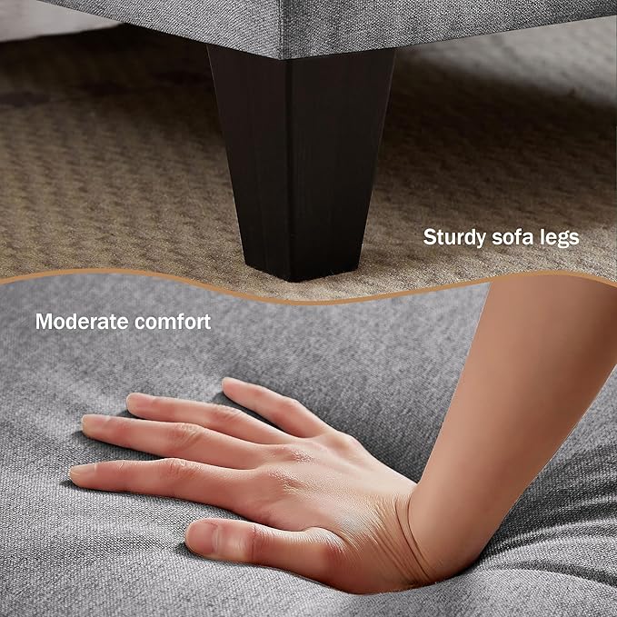 Chireca 111" Sectional Couch for Living Room, Modern Polyester Fibre U Shaped Sofa Couches with Double Chaise, Upholstered 4 Seater Sofa for Living Room, Apartment, Office, Light Grey