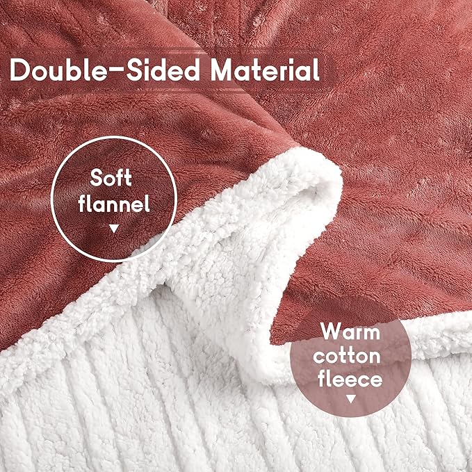 Heated Blanket Electric Blanket Full Size 72''x84'' with 9 Heating Levels, 1-10 Hour Auto Shut Off, Machine Washable, Flannel & Sherpa Soft Warming Blanket for Couch, Bed, Office - Brick Red