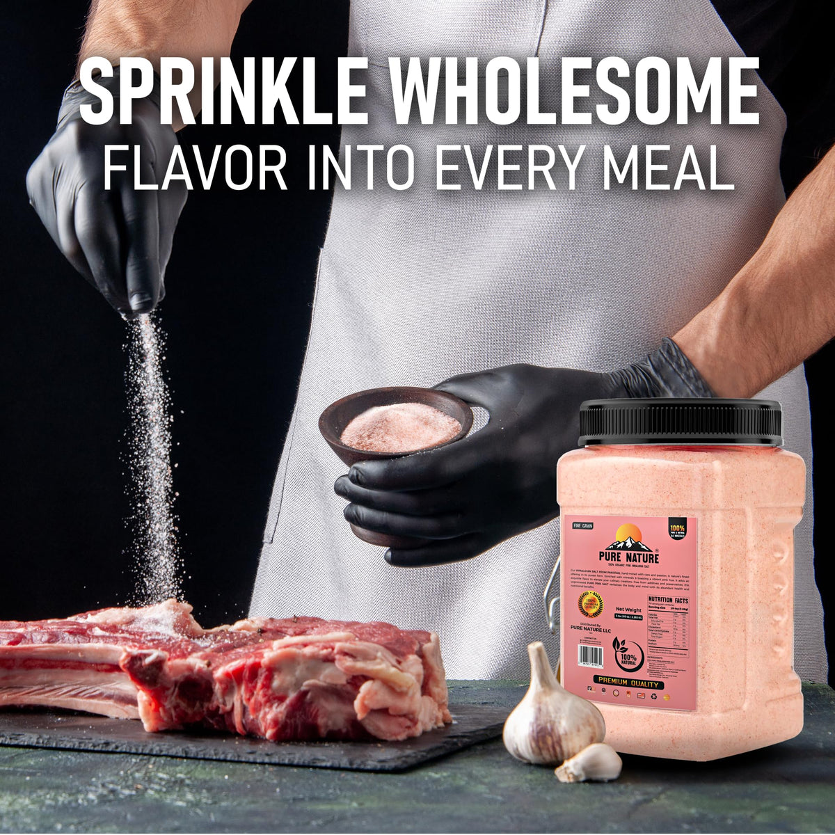 PURE NATURE Himalayan Pink Salt 5lb Fine Grain Jar, Natural Unprocessed Rock-Salt with 84 Minerals Bulk Gourmet-Salt for Cooking, Grilling,Boosts Electrolytes and Balances Body pH