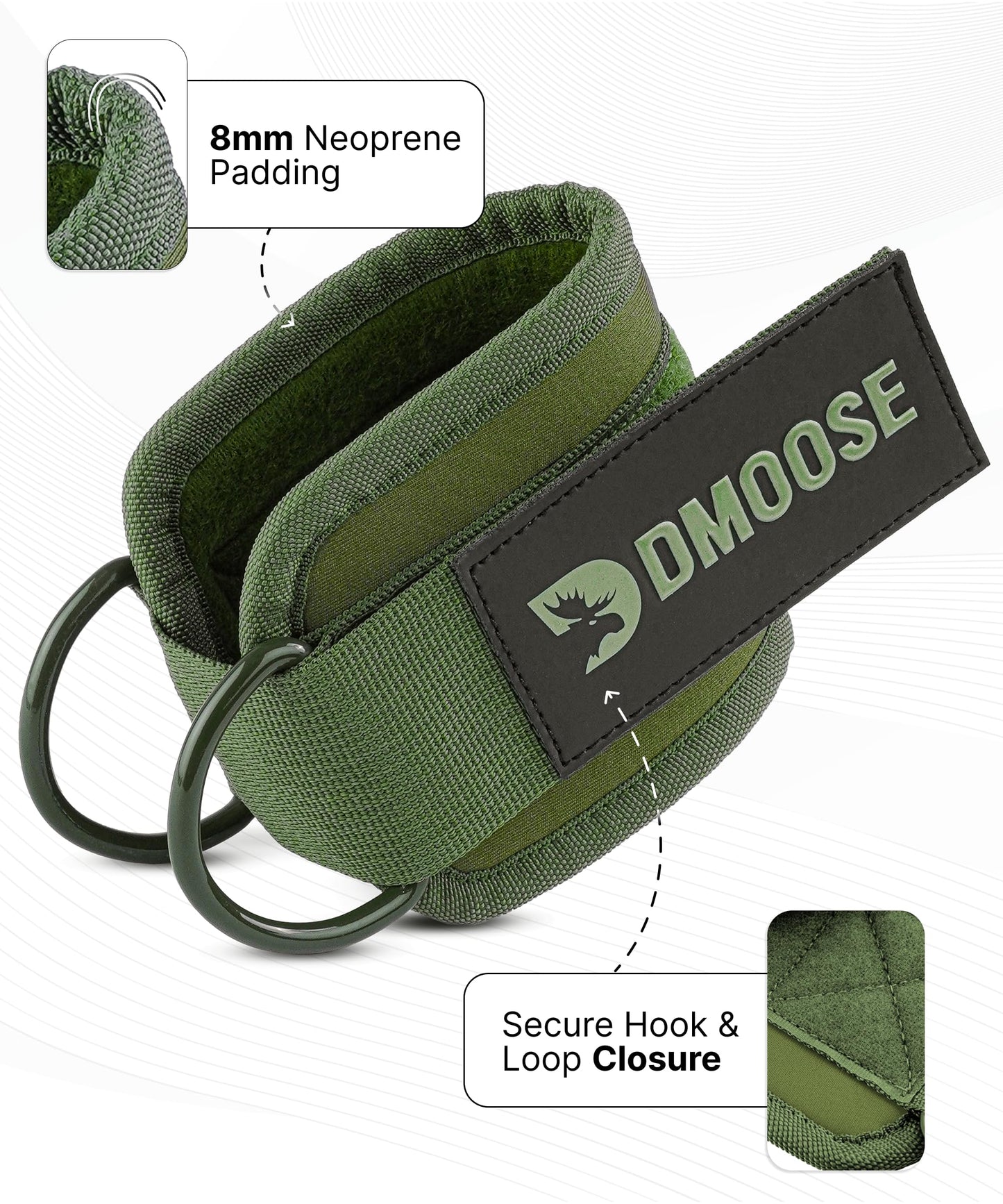 DMoose Ankle Strap for Cable Machine - One Size Fit with Premium Padding, Glute Kickback Ankle Strap, Ankle Cable Straps for Workout, Booty Workout, Leg Extension, Hip Abductors (Olive Green - Single)
