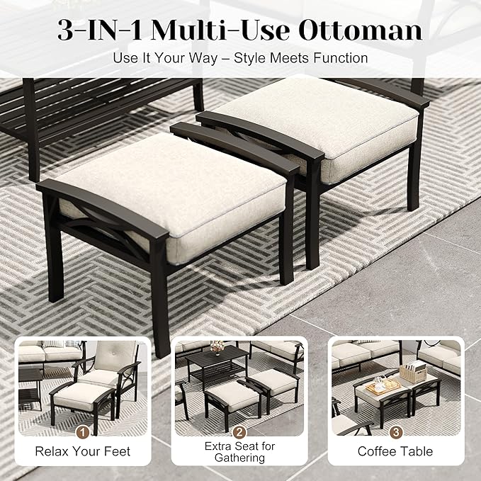 FansaFurn 8-Pieces Outdoor Patio Furniture Set, Outdoor Metal Sectional Furniture with Cushions, Outdoor Conversation Seating Set with Coffee Table for Garden, Balcony, Deck, Backyard, Black