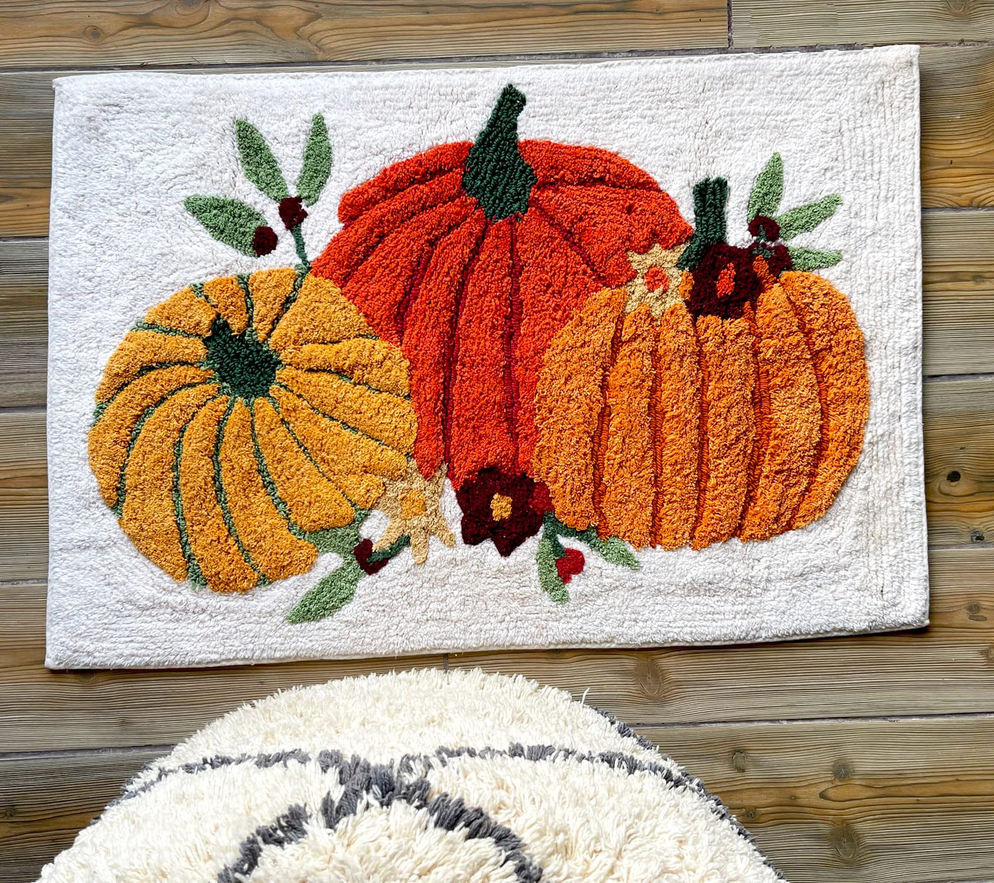 KEMA Soft 100% Cotton Halloween Pumpkin-Style Regular Use Rectangular Spa Mat Rug Plush Water Absorbent, Decorative Border - for Bathroom Vanity, Bathtub/Shower - Machine Washable - 1 Pack