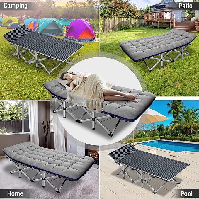 ABORON Camping Cot for Adult 28" Extra Wide, 2PK Heavy-Duty 1200D Oxford Cot for Sleeping, Portable Folding Camp Bed with Mat & Carry Bag