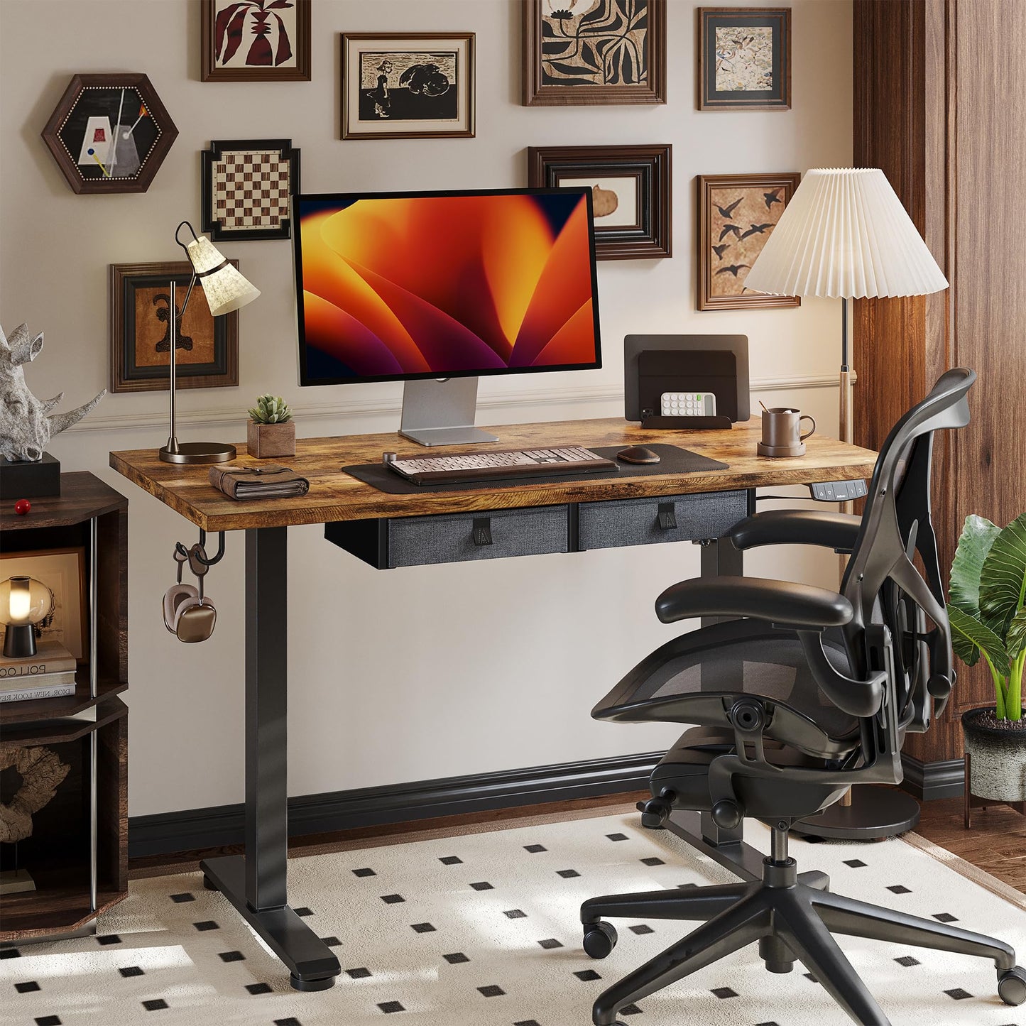 Agilestic Electric Standing Desk with Drawers, 55 x 24 Inches Height Adjustable Desk, Stand up Computer Table with Memory Preset, for Work Office Home, Dark Brown
