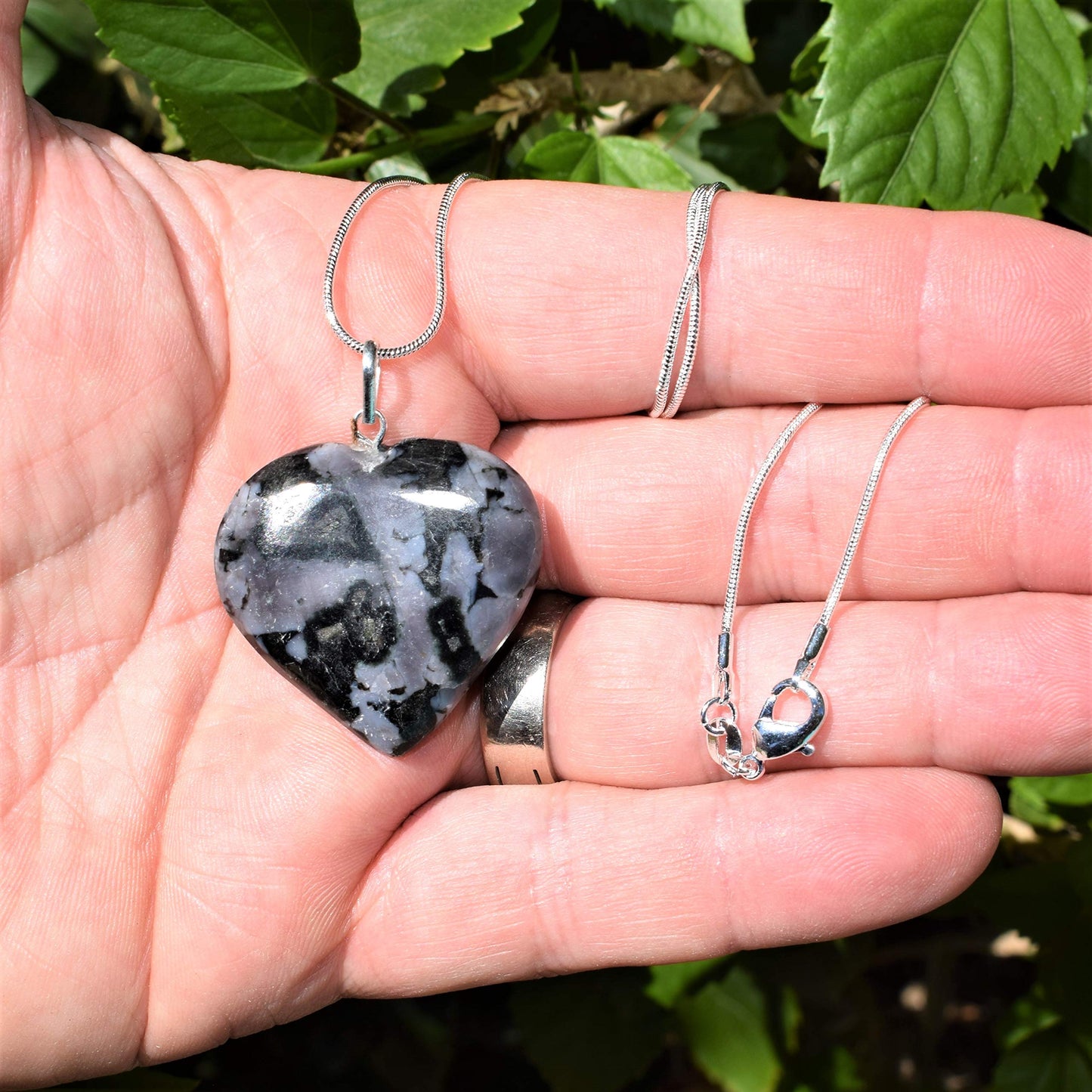 Zenergy Gems Charged Natural Himalayan Mystic Indigo Gabbro Crystal Heart Pendant + 20 Silver-plated Snake Chain + Selenite Hear