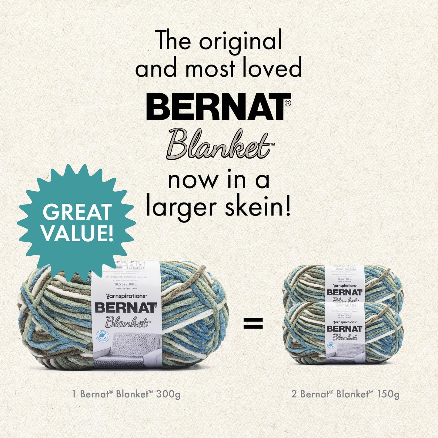 Bernat Blanket Tweeds Sandy Tweed Yarn - 2 Pack of 10.5oz/300g - Polyester - #6 Super Bulky - 220 Yards - Knitting & Crochet