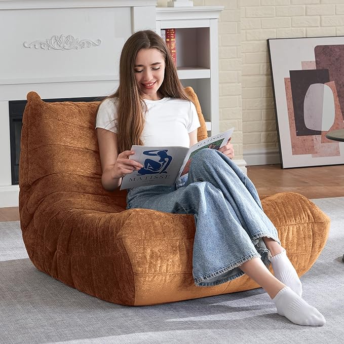 HABUTWAY Bean Bag Chair, Giant Bean Bag Chairs for Adults, Bean Bag Sofa with Filler Faux Fur, Memory Foam Bean Bag Couches Fireside Lazy Sofa for Living Room, Bedroom, Office (Brown)