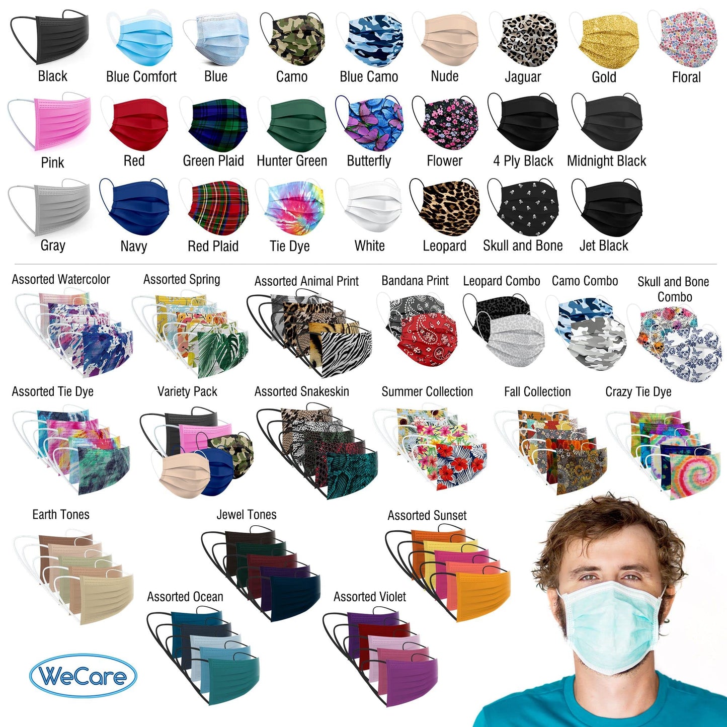 WECARE Black Face Masks Disposable - Individually Wrapped - 50 Pack, Black Masksfor Adults 3 Ply