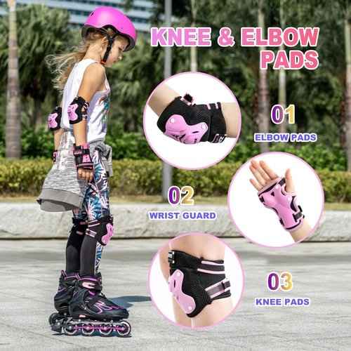 2PM SPORTS Purple S Inline Skates & Pink S Protective Gear Set