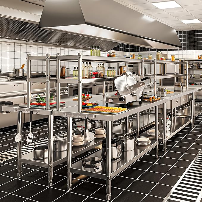 YITAHOME NSF Stainless Steel Table with Overshelves, 42" X 24" Work Table with 42" X 12" Shelf, Metal Table Prep Table for Home Kitchen Restaurant Garage Warehouse