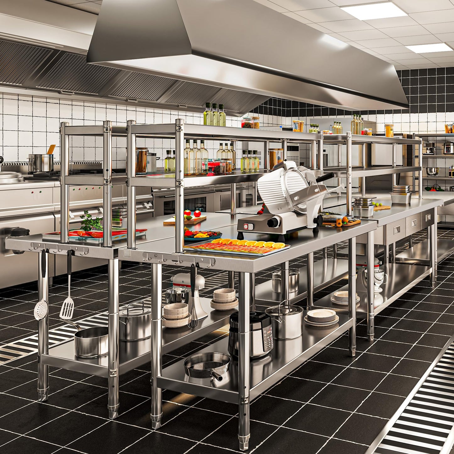 YITAHOME NSF Stainless Steel Table with Overshelves, 42" X 24" Work Table with 42" X 12" Shelf, Metal Table Prep Table for Home Kitchen Restaurant Garage Warehouse