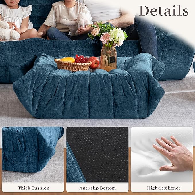 HABUTWAY Bean Bag Ottoman,Foot Rest,Fireside Chair Memory Foam Lazy Bean Bag Sofa for Living Room,Bedroom,Dorm,Office (Ottoman-Navy Blue)