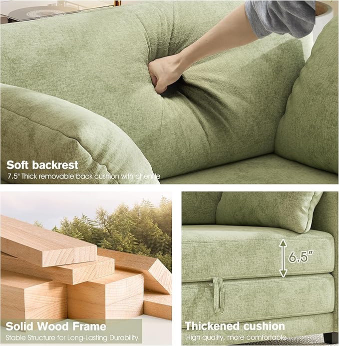 kakuboohi 51" Loveseat Sleeper Sofa Bed, Chenille Convertible Floor Sofa Bed for Small Spaces, Folding Couch Bed with Deep Seat, 2 Pillows & Solid Frame, Pull Out Couch for Living Room, Light Green