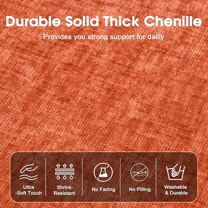 Modern Minimalist Chenille Modular Sectional Sofa, Deep-Seat 3-Seater L-Shaped Couch with Movable Ottoman and Thick Cushions, Upholstered Sofa for Living Room, Bedroom, Office, Apartment Orange L Sofa