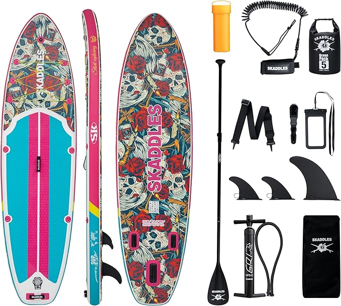 SKADDLES 10’6’’ Portable Inflatable Stand Up Paddle Board (SUP) for Adults and Youth with Non-Slip Deck – Complete Accesso...