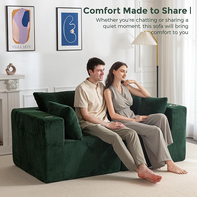 MAXYOYO Modular Sectional Sofa Couch, Loveseat Boneless Cloud Couch for Living Room, Sofa in A Box, Upholstered Cozy Chair with Tufted Craft, No Assembly Required, Green